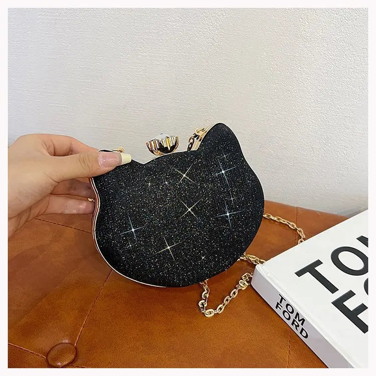 Fashion Ladies Clutch Bag Small Cat Shoulder Handbags Female Party Wedding Shine Evening Bag For Women Diamond Phone Chain Purse