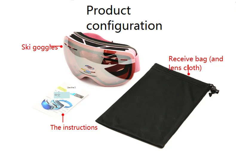 Outdoor new double layer anti-fog ski goggles snow skis glasses snowmobile glasses outdoor sports skiing