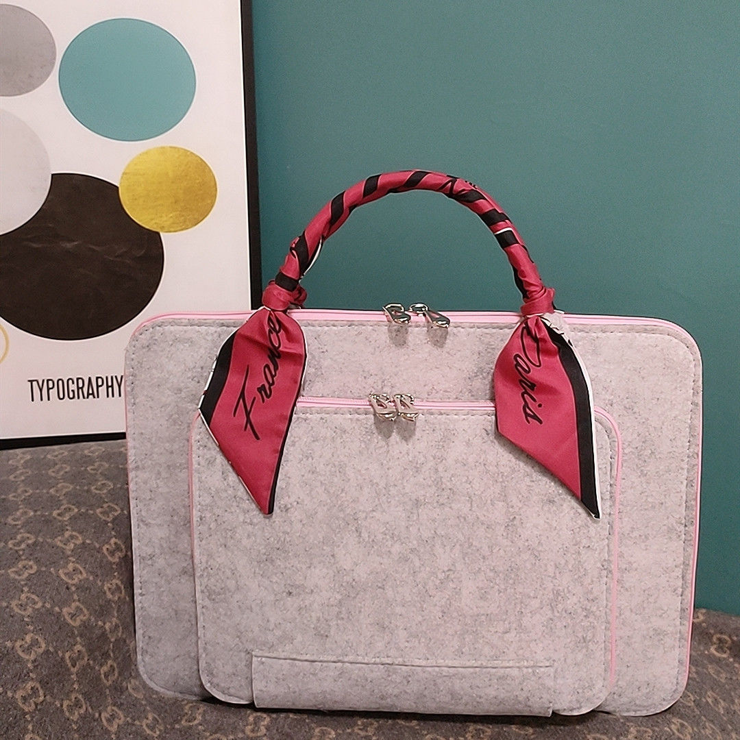 Wool Felt Laptop Bag 13 14 15 15.6 Inch Sleeve Case Women Briefcase with Silk Scarf for Macbook Microsoft Lenovo DELL HP ASUS