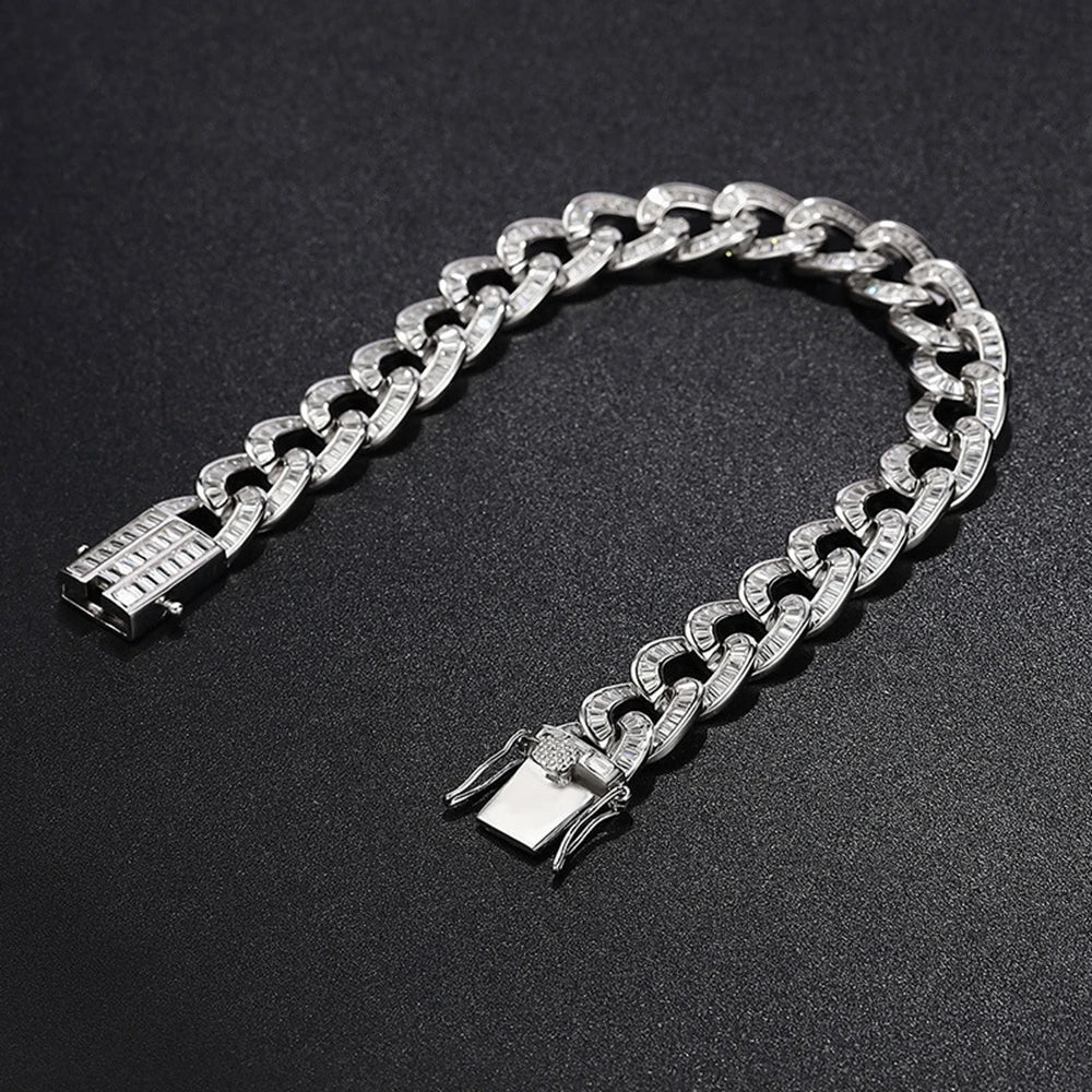 shop  Hip Hop Rock 925 Sterling Silver 10MM Simulated Moissanite Gemstone Luxury Cuban Chain Bracelet Fine Jewelry Wholesale