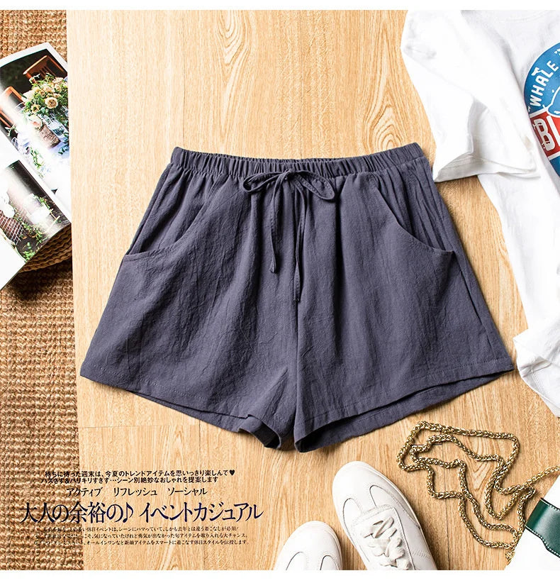 Cotton Linen Shorts Women Fashion Workout Shorts High Waiste Short Pants Ladies Black Shorts Casual Women Shorts Sport Femme