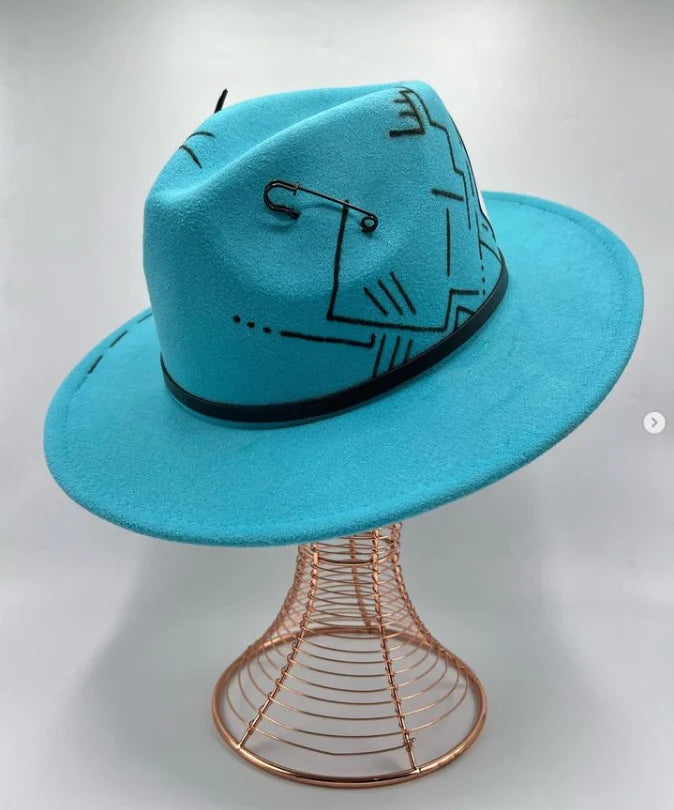 Hand-painted Fedora Hat Men's and Women's Hat Panama Spring Autumn Ribbon Suede Fedora Hat Wide Brim Jazz Cap 2023