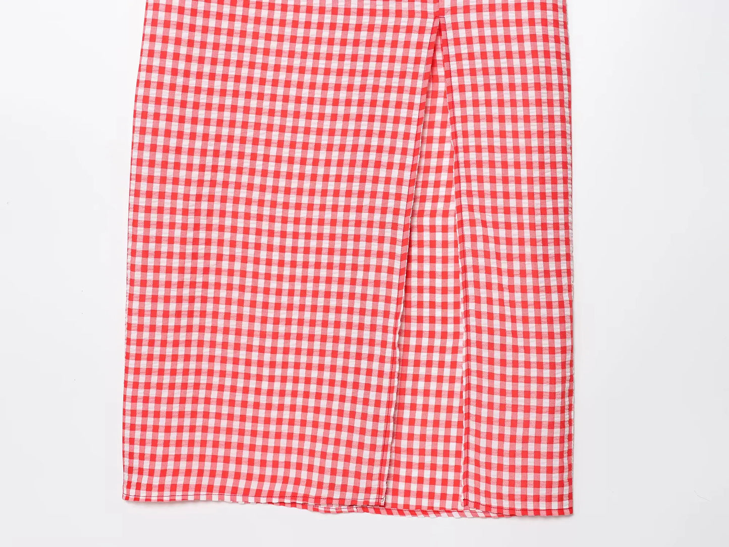 Summer 2025 Slit Backless MIDI Dress Grid Point Print Sexy V-Neck Charming Woman Clothing with High Thigh Split