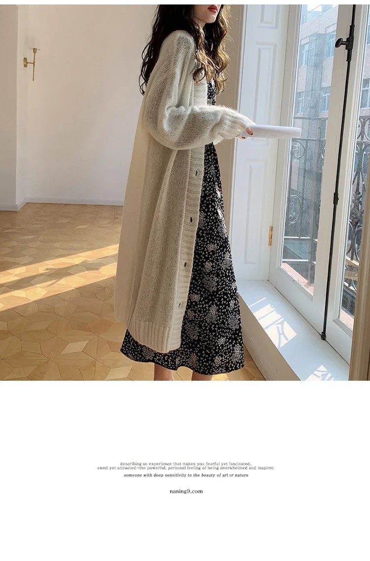 ARTKA 2023 Spring New Women Dress Elegant Loose Puff Sleeve Prints Dresses V-Neck High Waist A-Line Chiffon Long Dress A22LA055C
