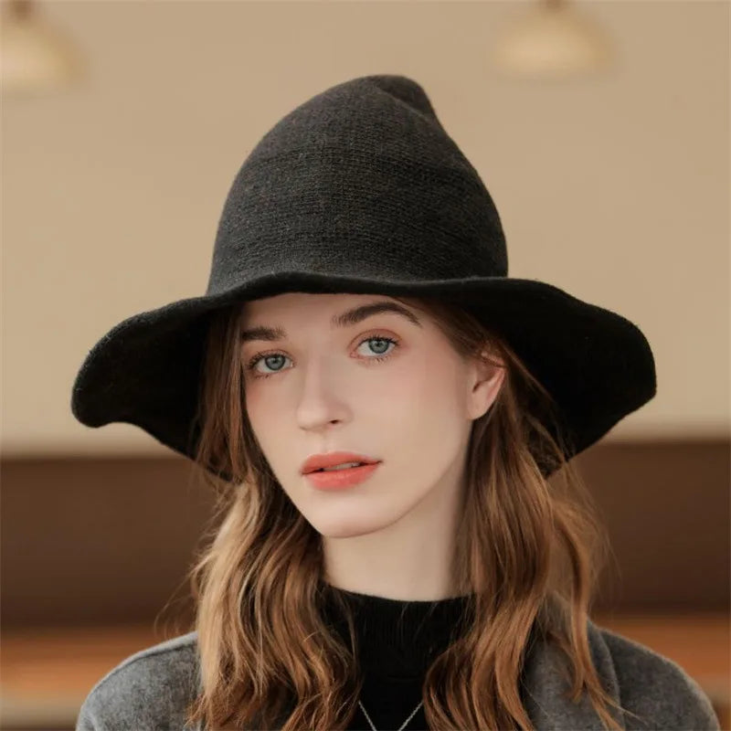 Modern Halloween Costumes Accessories Wool Hat Women Witch Hat Pointed Caps Winter Wool Party Club Witches Hats