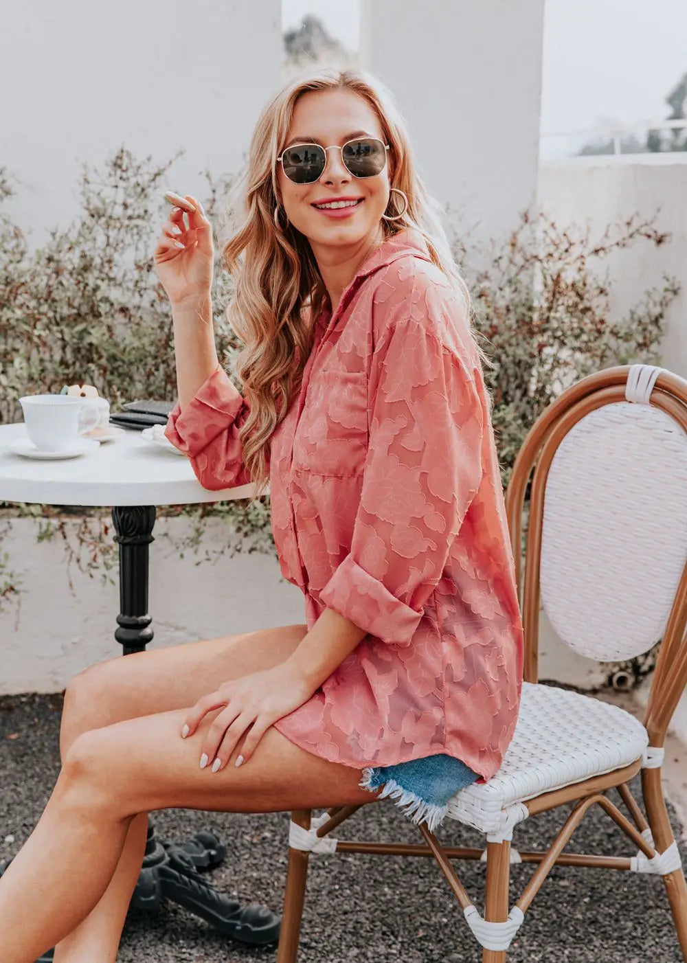 Elegant Long Sleeve Lapel Lace Blouse Office Lady Spring Summer Hollow Out Jacquard Loose Shirt Oversized Tops Luxury Chic Tunic