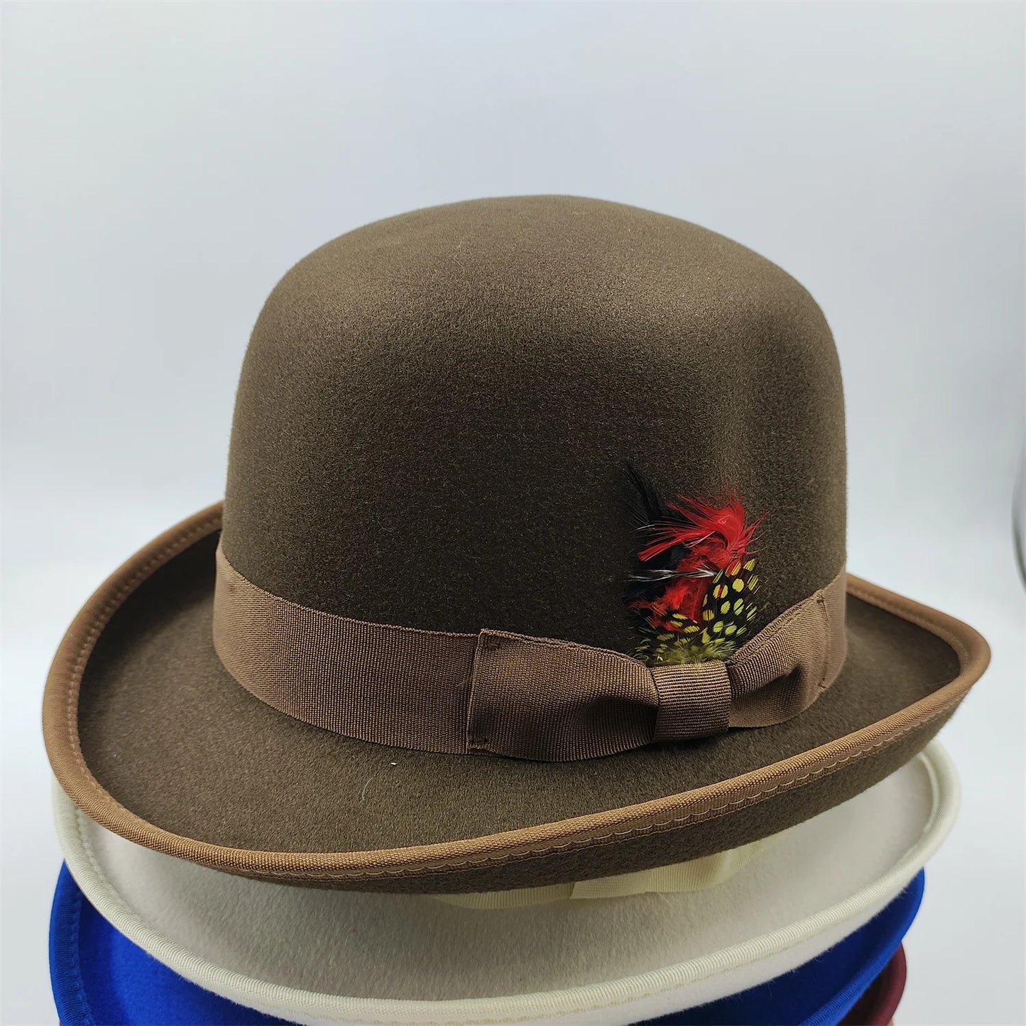2024 New Fashion Women Men's Fedora Church Roll Up Brim Homburg Jazz Hat Feather Hat Lady Gentleman Gambler Panama Trilby Hat