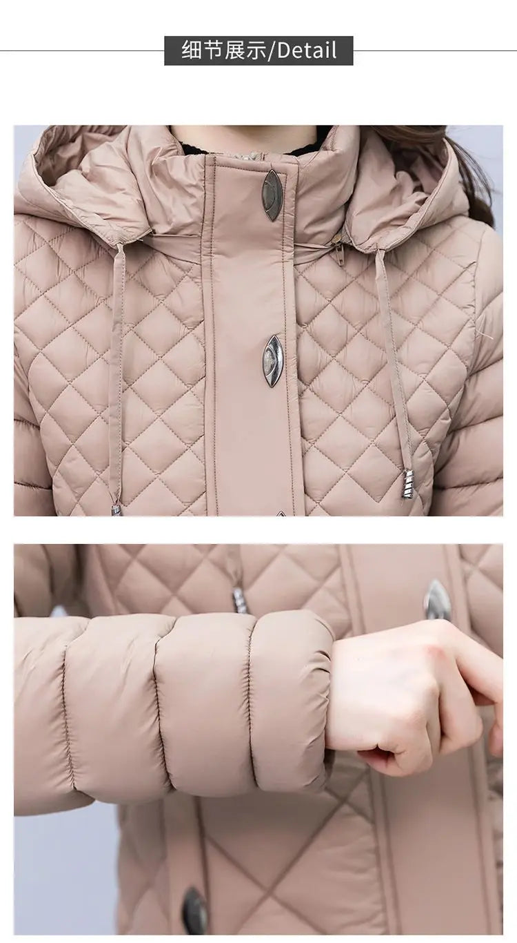New Cotton-Padded Women Light Down Cotton Coat Long Autumn Winter Jacket Supersize Female Detachable Hooded Parker Overcoat 7XL