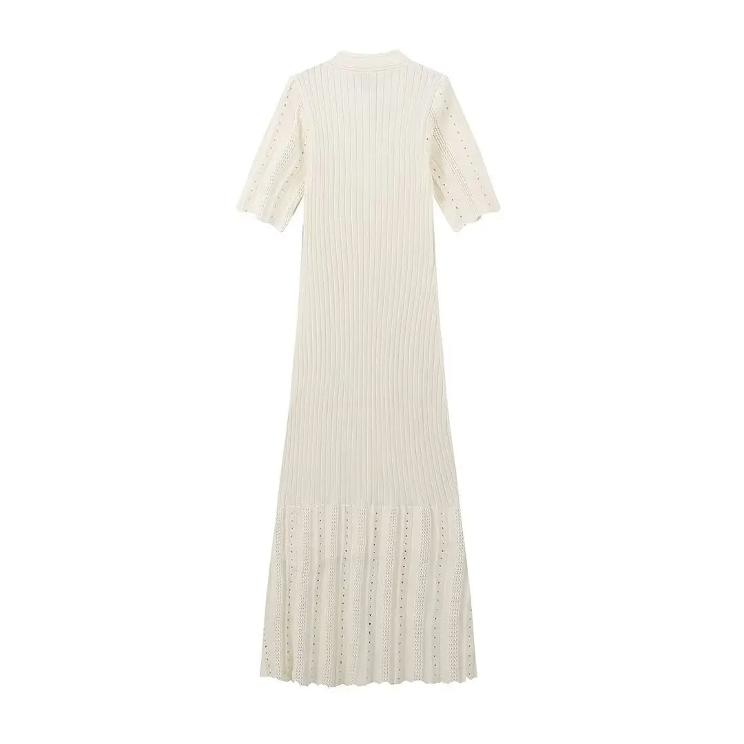 Elegant Knitted Single Breasted Midi Dress Women's Patchwork Dresses Female 2025 Summer Robe New Black Beige Robes Evening Party