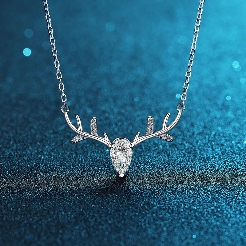 100% 925 Sterling Silver Deer Necklace Luxury 5*8mm Zircon Pendant Necklaces For Women Girl Anniversary Party Best Jewelry Gifts