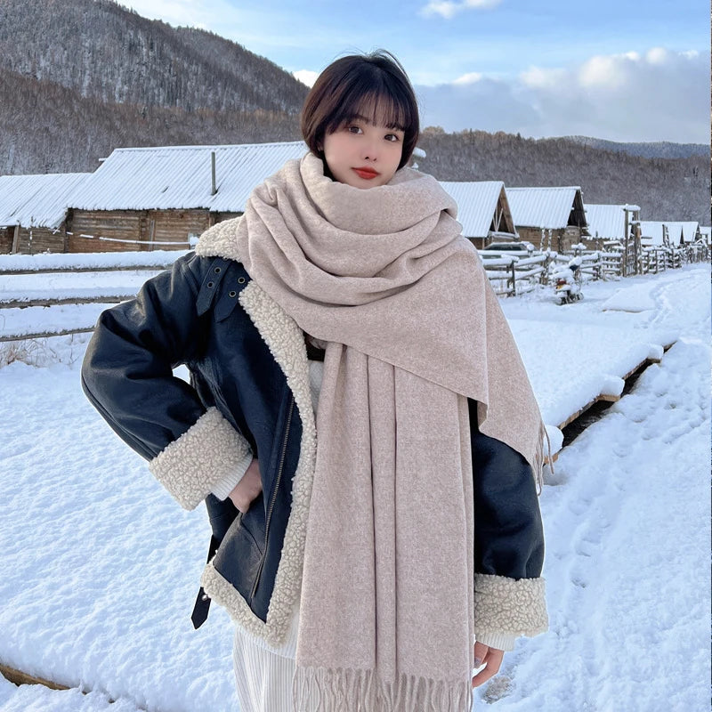 Winter Knitted Cashmere Vintage Scarf Ladies Women Hijab Scarve Pashmina Mujer Female Foulard Bufanda Big Blanket Shawl Echarpe
