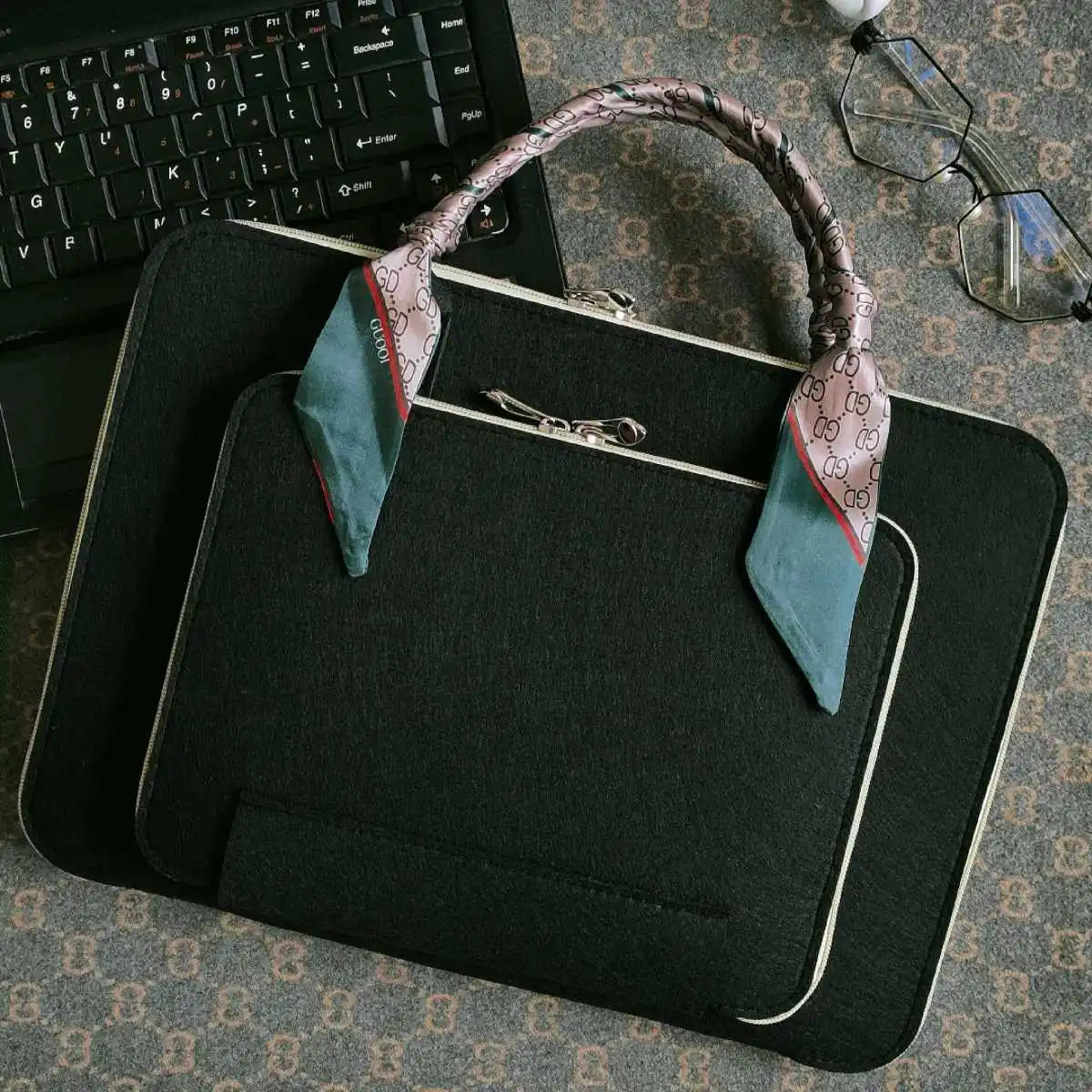 Wool Felt Laptop Bag 13 14 15 15.6 Inch Sleeve Case Women Briefcase with Silk Scarf for Macbook Microsoft Lenovo DELL HP ASUS
