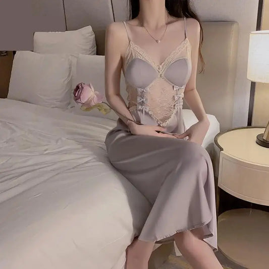 Sexy Lace Nightgown Sleepdress Women Underwear Rayon Sleepwear Nightdress Homewear Summer New Sleepshirt Dressing Gown Lingerie