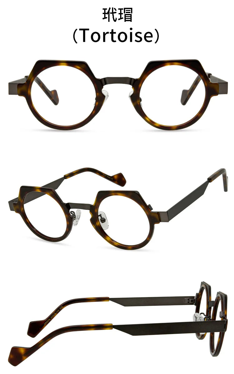 Retro polygonal eyewear frame, ultra light pure titanium eyewear frame, plain colored glasses for male and female students