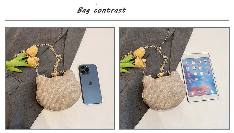 Fashion Ladies Clutch Bag Small Cat Shoulder Handbags Female Party Wedding Shine Evening Bag For Women Diamond Phone Chain Purse
