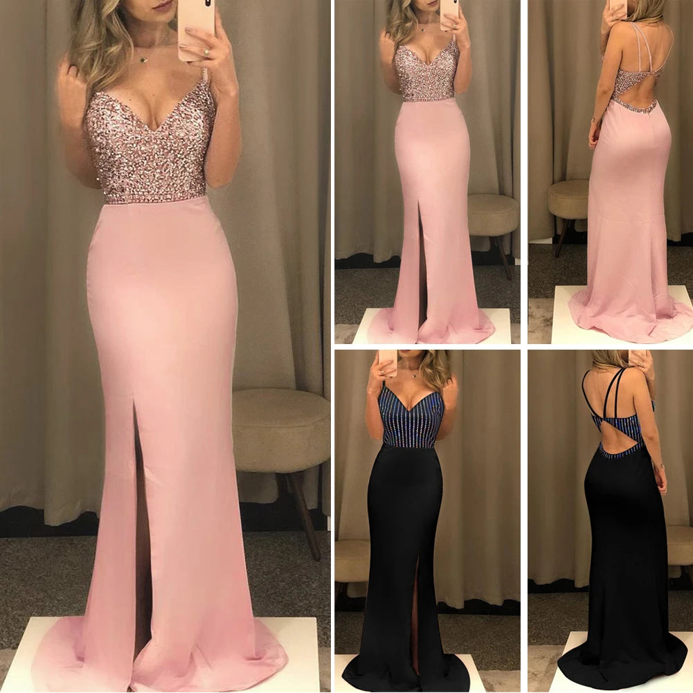 Deep V-neck Backless Dress Women 2023 New Cocktail Party Dresses Backless Summer Maxi Long Bodycon Dress Elegant Dress