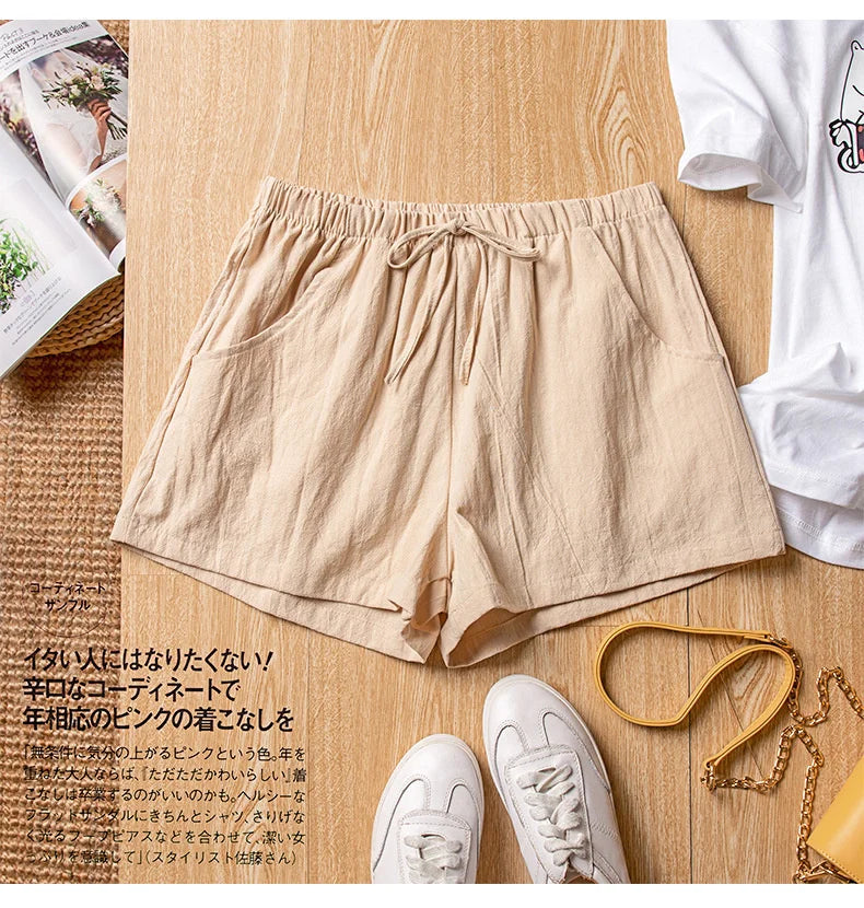 Cotton Linen Shorts Women Fashion Workout Shorts High Waiste Short Pants Ladies Black Shorts Casual Women Shorts Sport Femme
