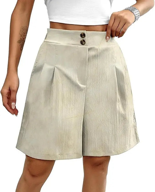 Women's shorts are fashionable casual summer elastic waist wide leg comfortable women's solid color work pants shorts