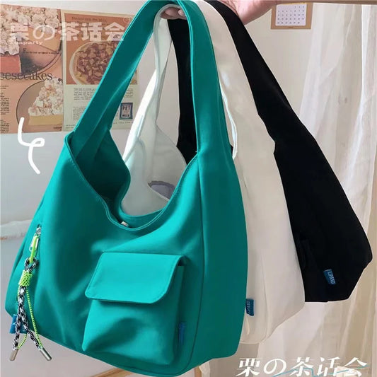 Japanese Casual Shoulder Bag Women Pure Color Large Capacity Handbags and Purses Student Book Bag Tote Bag Nylon Bag Bolso Mujer