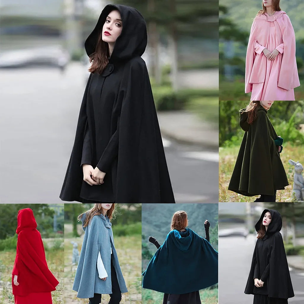 Red Cloak Women Outwear Hooded Coat Thin Vintage Gothic Medieval Cape Poncho Casual Maxi Long Cardigan for Spring Autumn