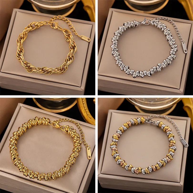 Stainless Steel Gold Color Fashion Coarse Chain Bangle Bracelet For Women Exquisite Wrist Jewelry Gift Dropshipping
