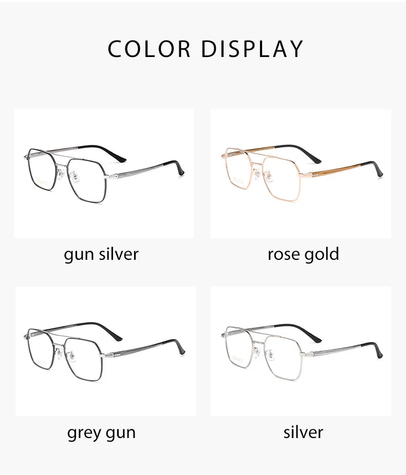 Full Rim Metal Frame Glasses for Men and Women, Titanium Legs, Retro Style, Polygon Myopia Eyewear, New Arrival