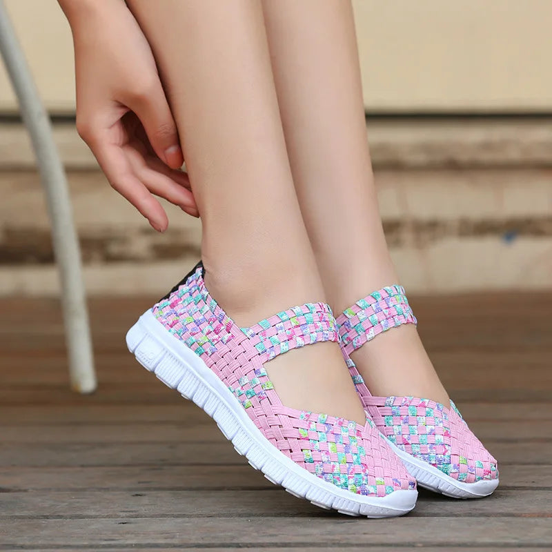 Women Running Sneakers Shoes Summer Breathable Walking Woven Shoe Anti-slip Handmade Weave Lightweight Female Flats Casual Shoe