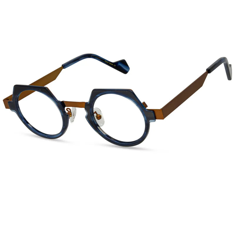 Retro polygonal eyewear frame, ultra light pure titanium eyewear frame, plain colored glasses for male and female students