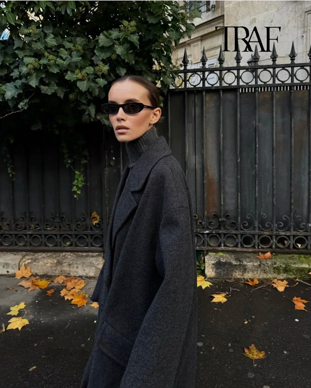 Women's Fashion Casual Loose Long Coat Coat Autumn and Winter Double-breasted Lapel Coat Warm and Soft Solid Colour Coat