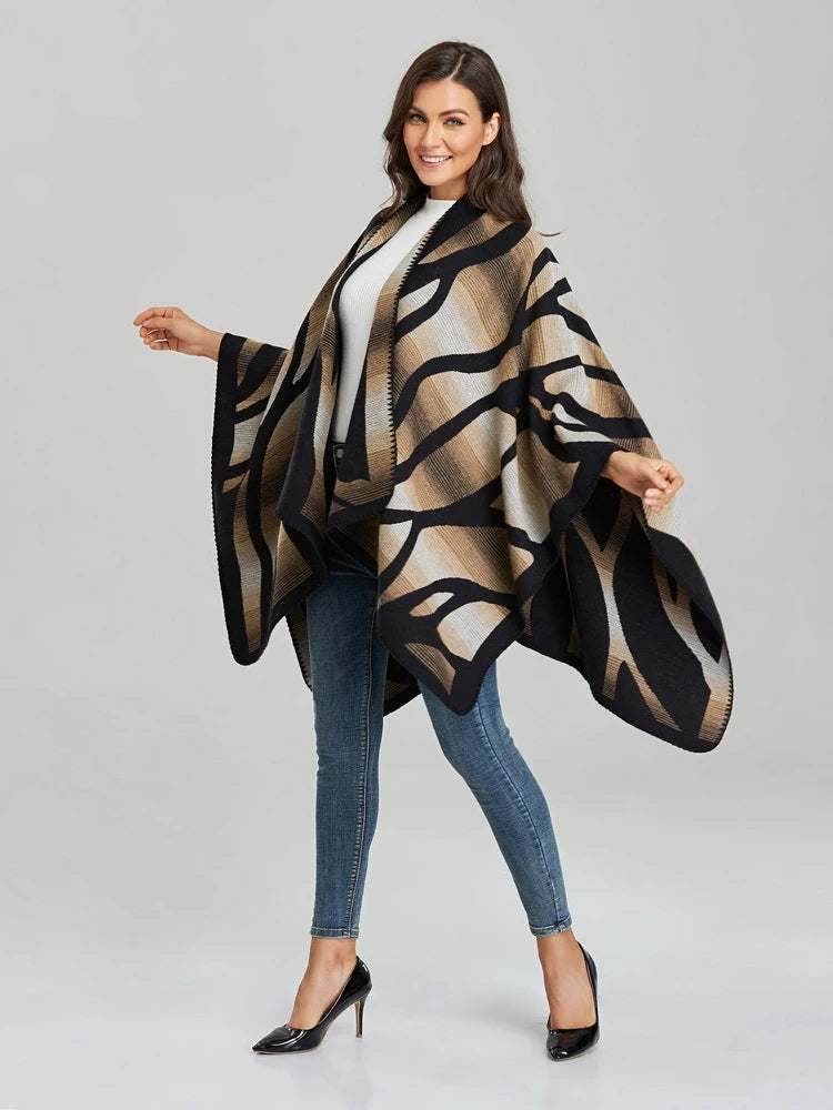 Imitation Cashmere Women Zebra Print Scarf Vintage Winter Warm Shawl Wrap Female Casual Knitted Warm Split Soft Thick Blanket