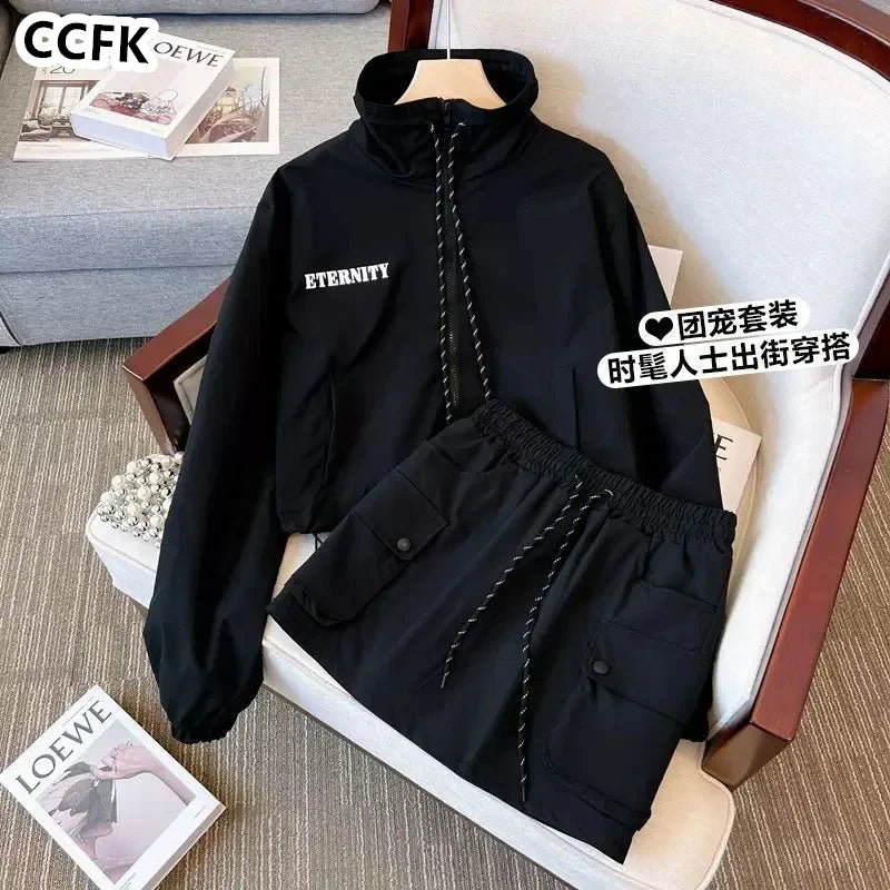 Techwear Grunge Aesthetic Skirt Set Emo Egirl Clothes Black Sporty Women Vintage Gothic Hoodies Cargo Skirts Y2k 2023 Autumn New