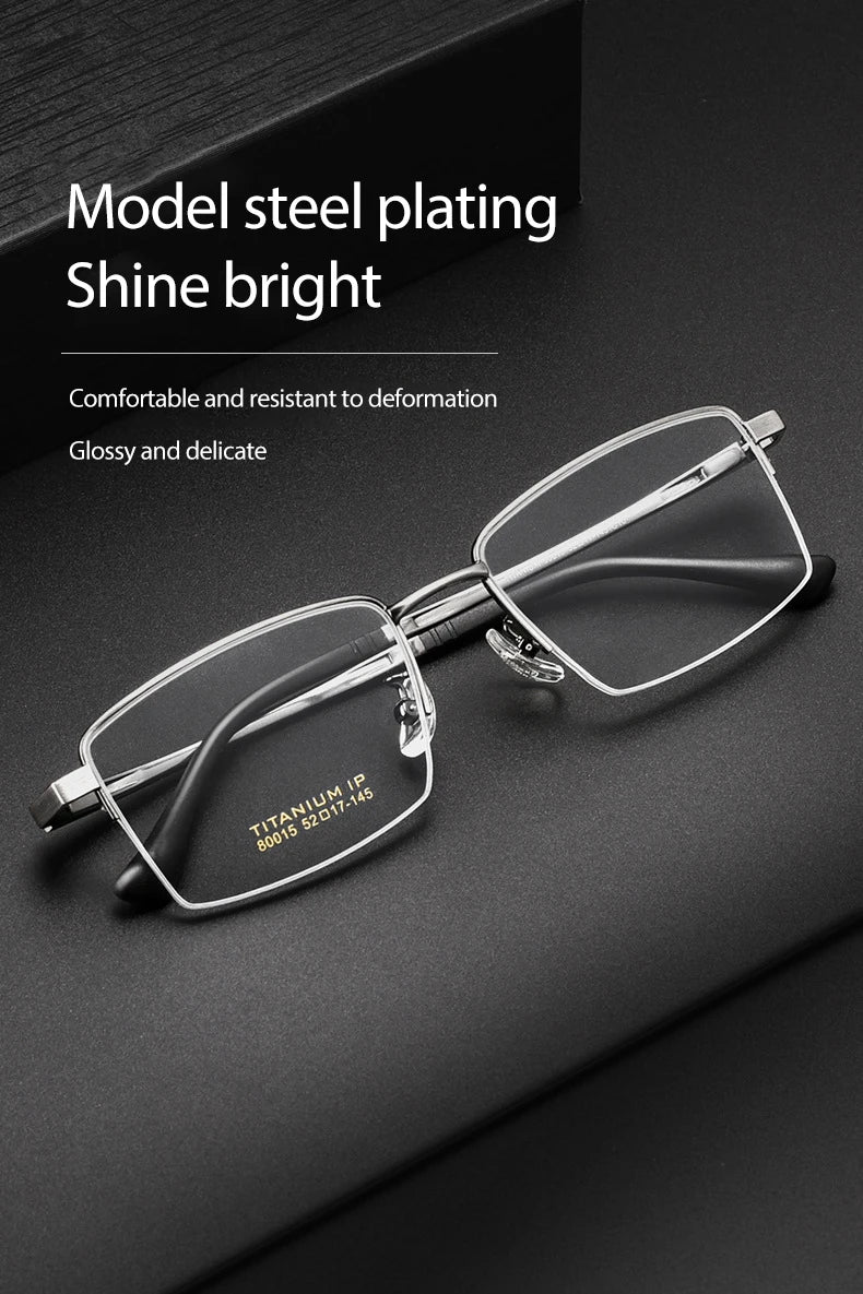 Pure Titanium Glasses Frame Men Square Eyewear Male Classic Full Optical Prescription Eyeglasses Frames Gafas Oculos N80015N