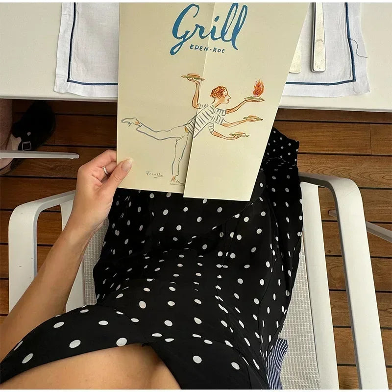 Dot Print Long Slip Dress Women Spring Summer V-neck Sleeveless Backless A-line Dresses Female Party Vintage Robes Lady Holiday