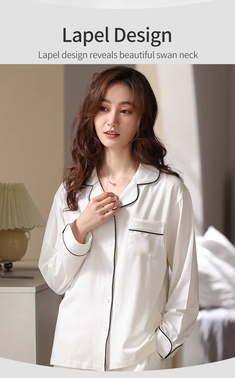 Modal Couples Matching Clothing Set White Pajama For Women Men PJ Pijama Mujer Sleepwear Cotton Pyjama Pour Femme Home Clothes