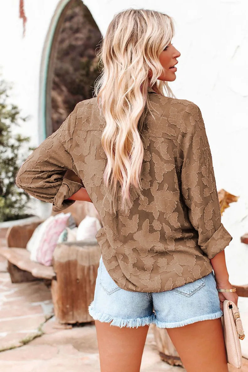 Elegant Long Sleeve Lapel Lace Blouse Office Lady Spring Summer Hollow Out Jacquard Loose Shirt Oversized Tops Luxury Chic Tunic