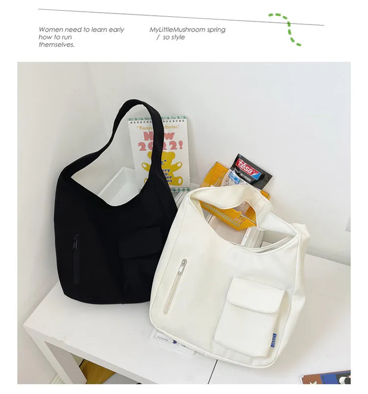 Japanese Casual Shoulder Bag Women Pure Color Large Capacity Handbags and Purses Student Book Bag Tote Bag Nylon Bag Bolso Mujer
