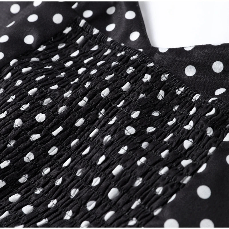 Dot Print Long Slip Dress Women Spring Summer V-neck Sleeveless Backless A-line Dresses Female Party Vintage Robes Lady Holiday