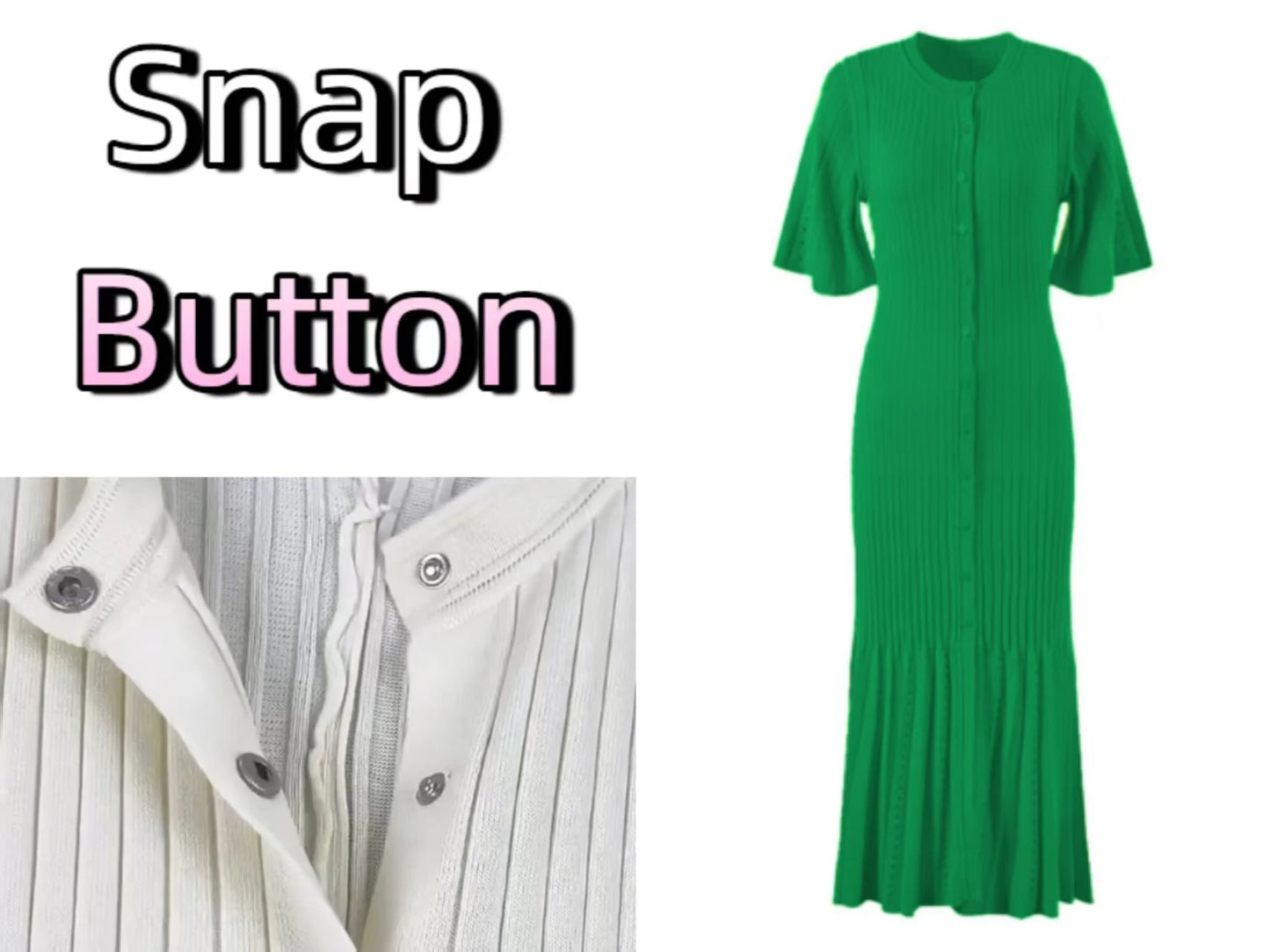 Elegant Knitted Single Breasted Midi Dress Women's Patchwork Dresses Female 2025 Summer Robe New Black Beige Robes Evening Party