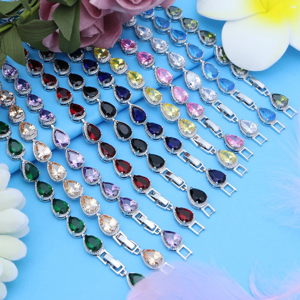 Wedding Bride Silver 925 Jewelry Sets Women White Topaz Long Earrings Bracelet Necklace Rings Luxury Fashion Set Dropshipping