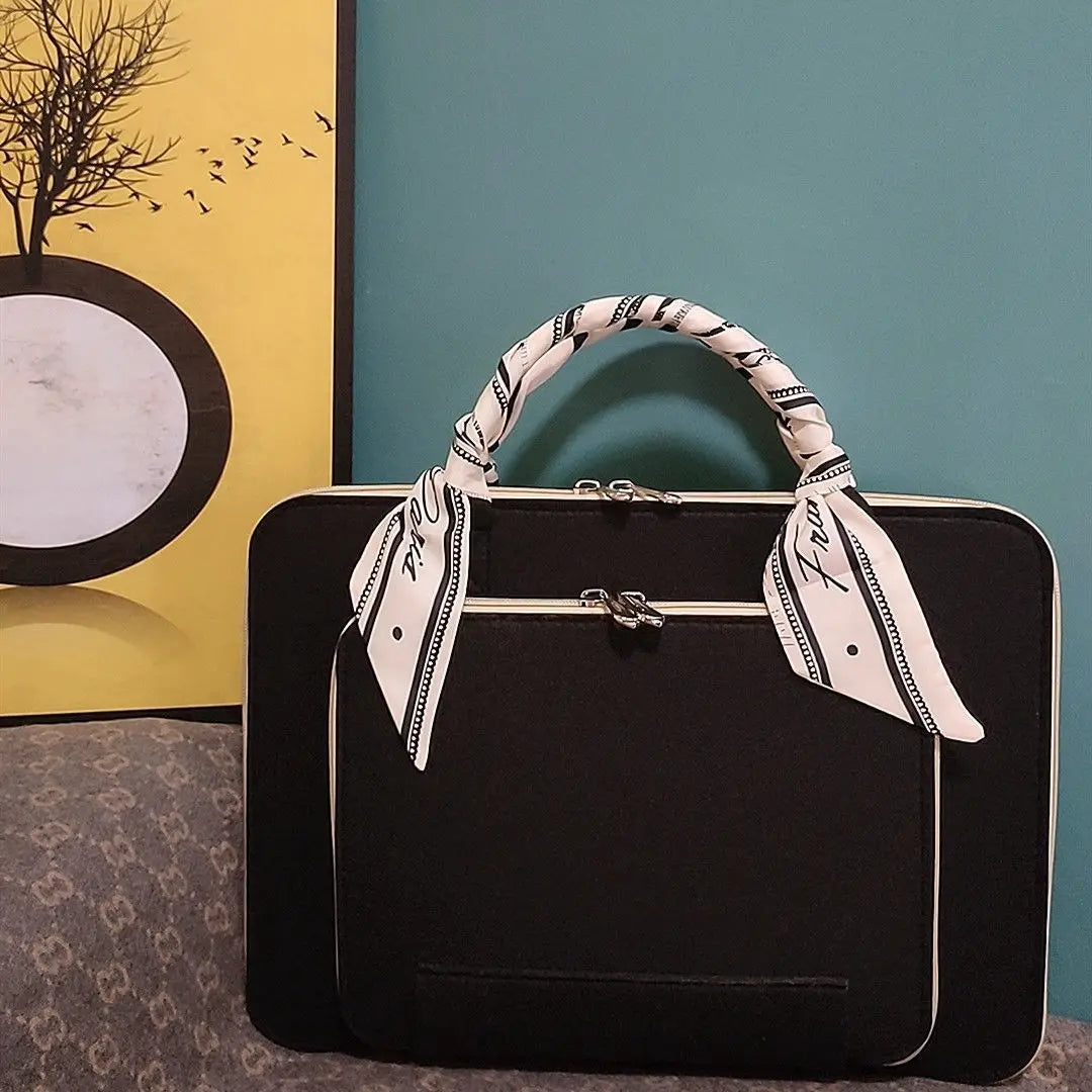 Wool Felt Laptop Bag 13 14 15 15.6 Inch Sleeve Case Women Briefcase with Silk Scarf for Macbook Microsoft Lenovo DELL HP ASUS