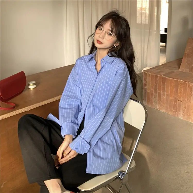 Sun Protection Korean Style Women's Clothing Spring and Summer Stripe Long Sleeve Blouses Outdoor Cardigan Clothes Shirts
