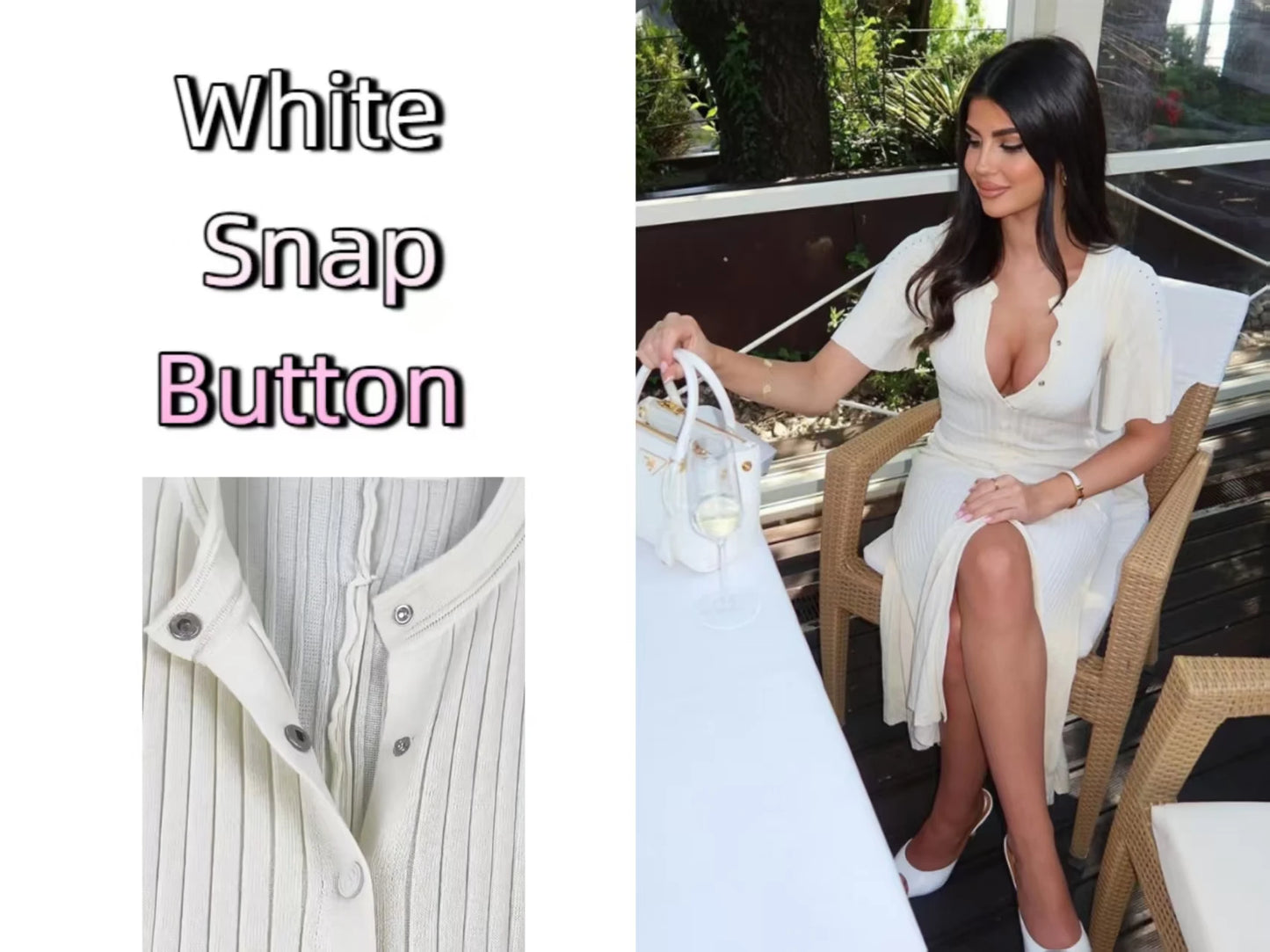 Elegant Knitted Single Breasted Midi Dress Women's Patchwork Dresses Female 2025 Summer Robe New Black Beige Robes Evening Party