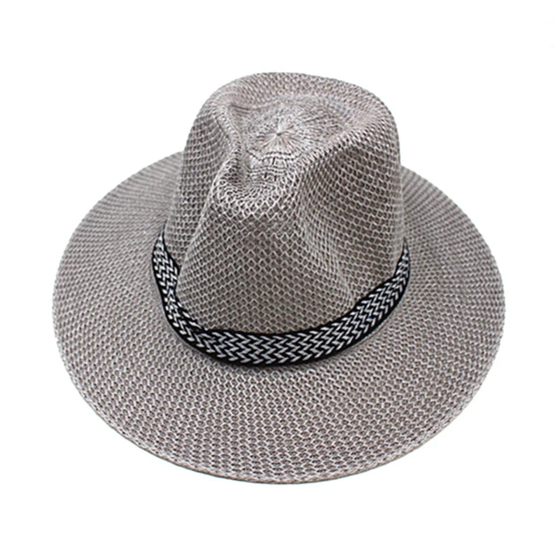 Men Wide Brim Jazz Hat Retro Trendy Chapeau Caps Wedding Party Fedora Hats Vintage Western Panama Travel Sunhat Straw Gorras