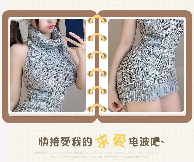 Turtleneck Sweater Mini Dress Backless Underwear Women's Sexy Uniform Dress Elegant Fashion Sweet Women 2023 New D0VL