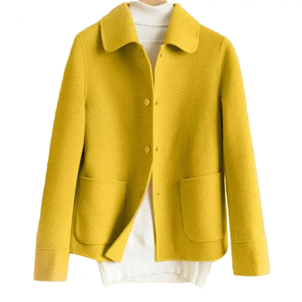Fashion Women Winter Coat Thickened Double-sided Lapel Single-breasted Cardigan Long Sleeve Buttons Pockets Lady Commute Jacket