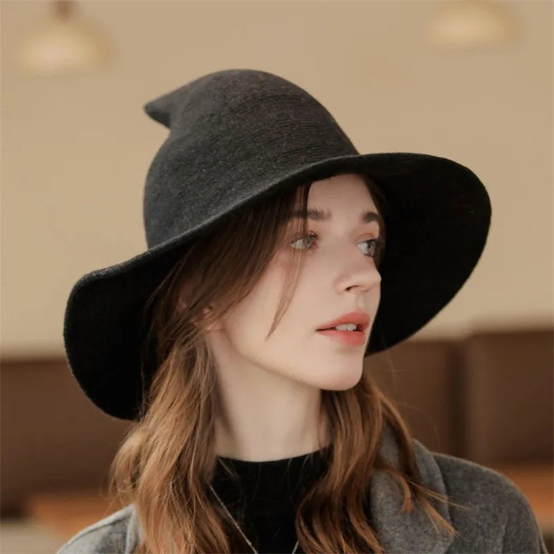 Modern Halloween Costumes Accessories Wool Hat Women Witch Hat Pointed Caps Winter Wool Party Club Witches Hats
