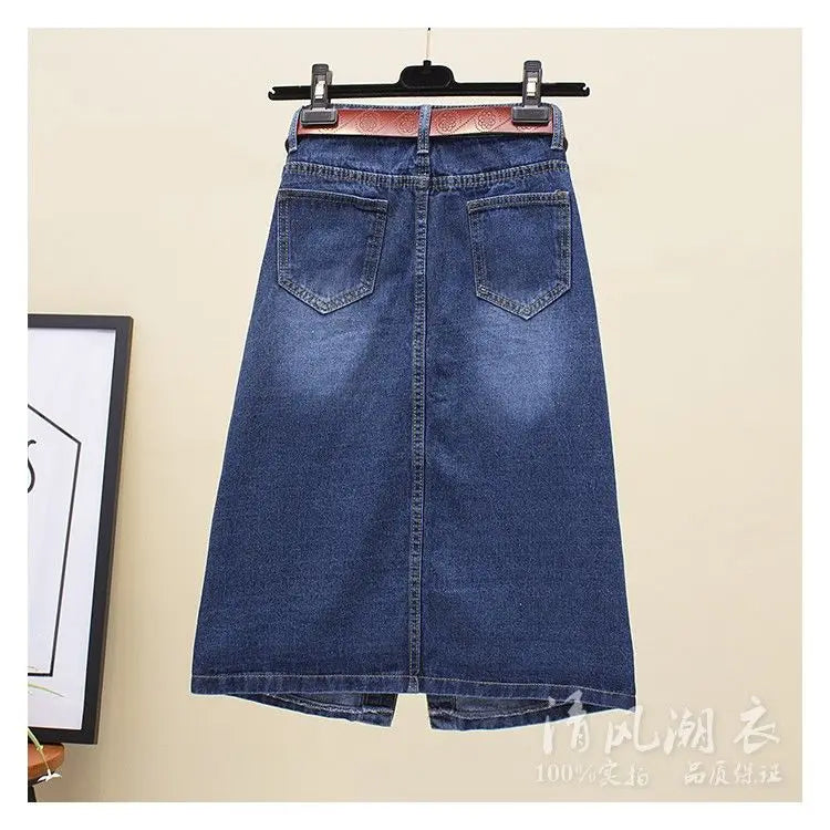 2024 Women Spring Autumn New Front Split Denim Sheath Skirts Female Single-Breasted Midi Skirts Ladies High Waist Pencil Skirts