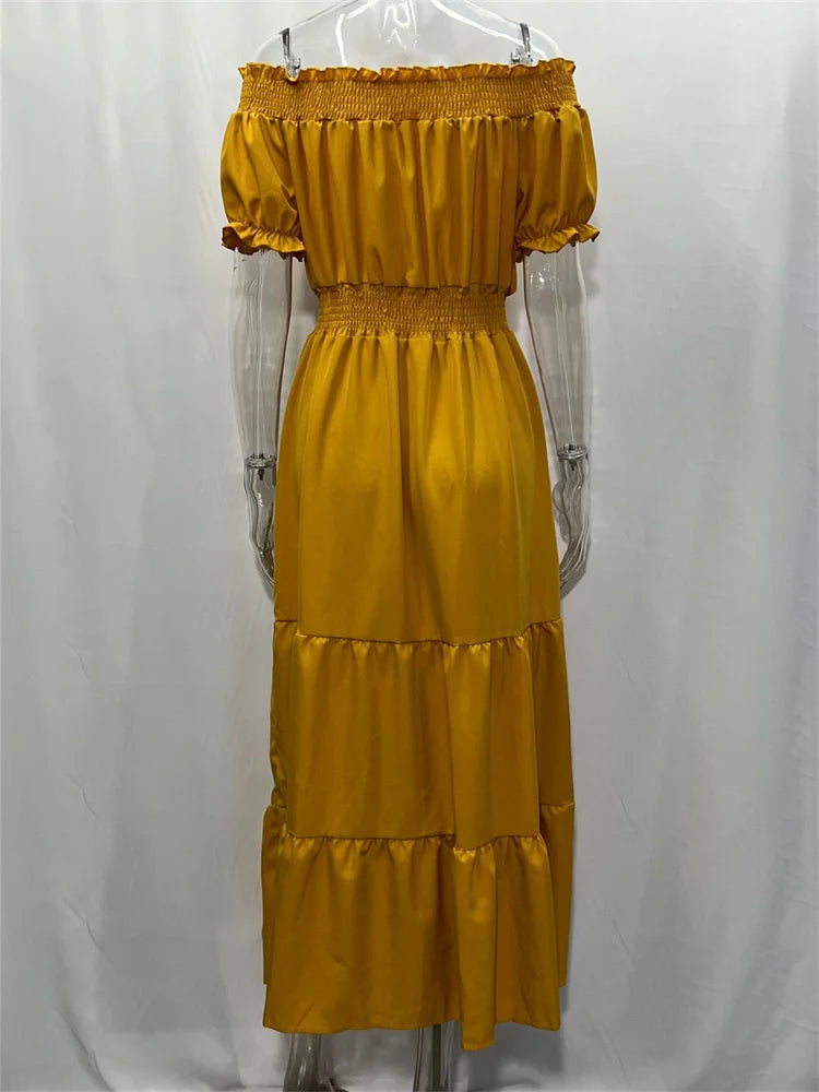 Green Boho Maxi Dress Women Summer Oversize Loose Casual Slash Neck Long Dress Female Fashion Elegant Beach Party Dress 2023 New