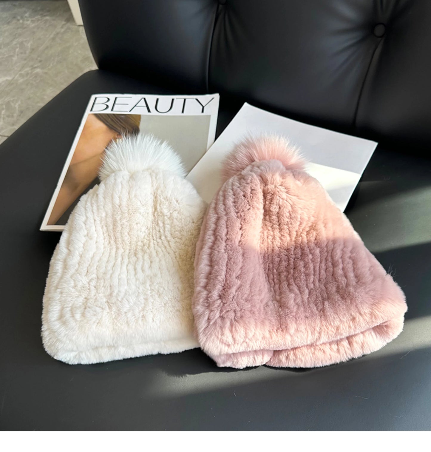Real Rex Rabbit Fur Hat For Women Winter Thickened Fur Hat Warm Ear Protection Hat Hand Knitted Fur Hat Outdoor Natural Fur Hats