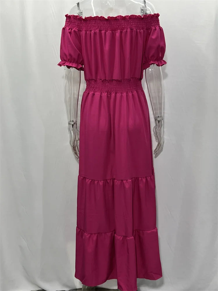 Green Boho Maxi Dress Women Summer Oversize Loose Casual Slash Neck Long Dress Female Fashion Elegant Beach Party Dress 2023 New